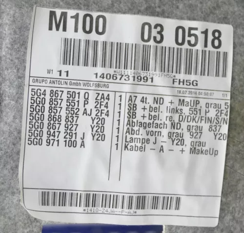 VW Golf 7 5G 4/5-Türer Himmel Innenraum Decke Dachhimmel Dach oben grau (144254)