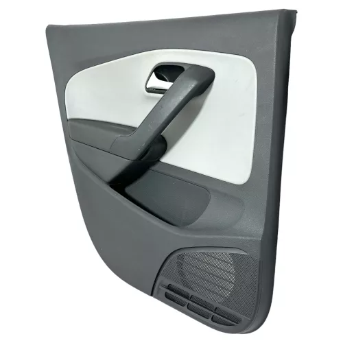 1x VW Polo 6R Türverkleidung Tür 4/5-Türer grau schwarz Kunstleder hinten links  (149180)