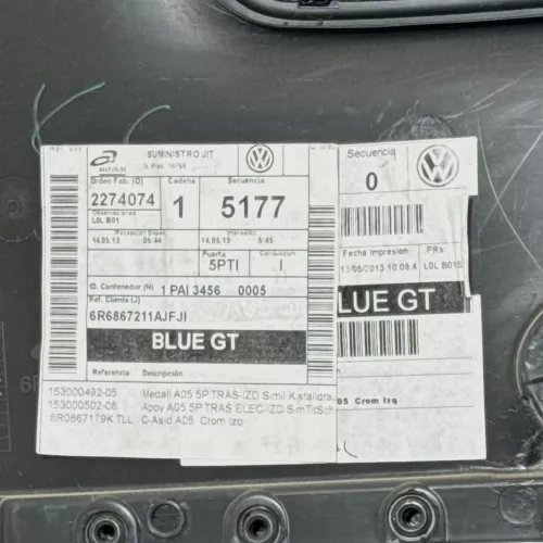 1x VW Polo 6R Türverkleidung Tür 4/5-Türer grau schwarz Kunstleder hinten links  (149180)