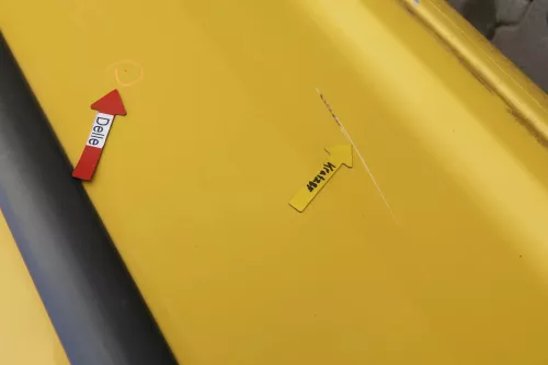VW Caddy 3 2k Tür hinten rechts gelb Post L132 Schiebetür mit Scheibe (164537)
