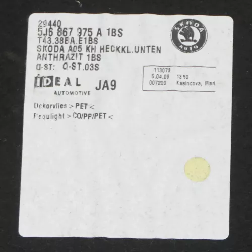 Skoda Fabia 5J Limo Abdeckung Verkleidung Kofferraum hinten Heckklappe Deckel (167903)