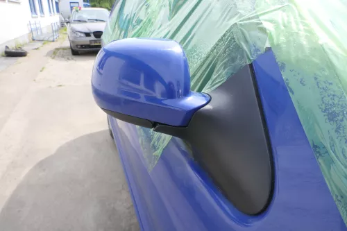 VW Polo 6N2 manueller Spiegel Außenspiegel rechts außen blau LA5C (169239)