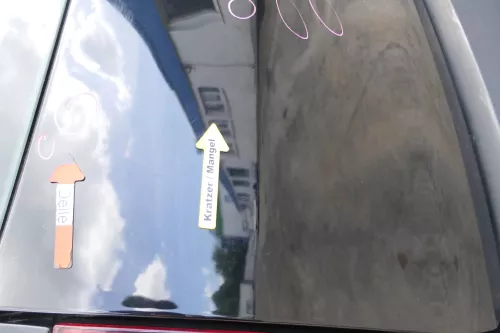 VW Fox 5Z Heckklappe Kofferraumklappe Klappe hinten + Scheibe schwarz L041 DELLE (169930)