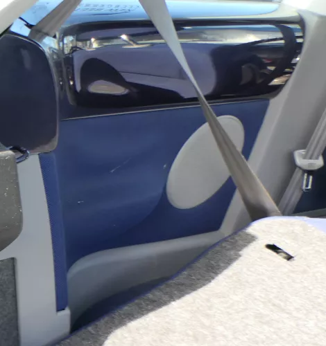 1x New Beetle 9C Seite Seitenverkleidung Verkleidung hinten links grau blau 