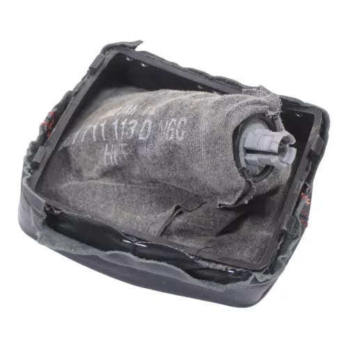 VW Polo 9N 9N3 Schaltknauf Schaltsack 6Q1711113D Leder schwarz rote Nähte ## (149966)
