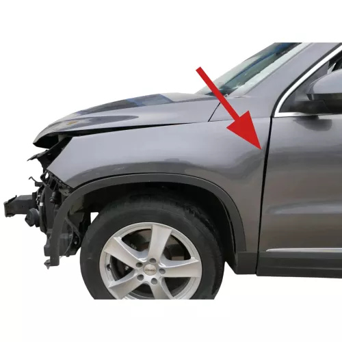 VW Tiguan Kotflügel vorne links original 5N0821105A + Leiste grau LD7R - MÄNGEL