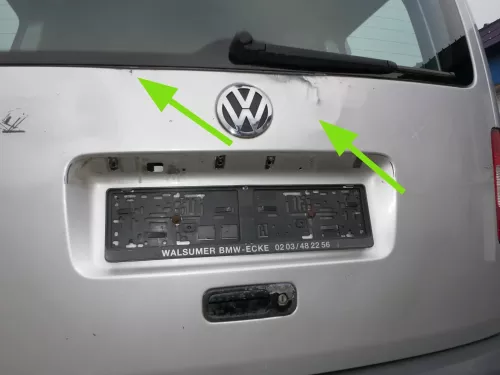 VW Caddy 2k Heckklappe mit Scheibe hinten silber LA7W -OHNE Anbauteile (201007)