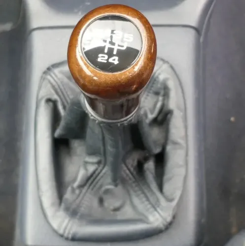 VW Golf 3 Schaltknauf Schaltsack Schaltung Leder blau Holz Schaltknüppel (202456)